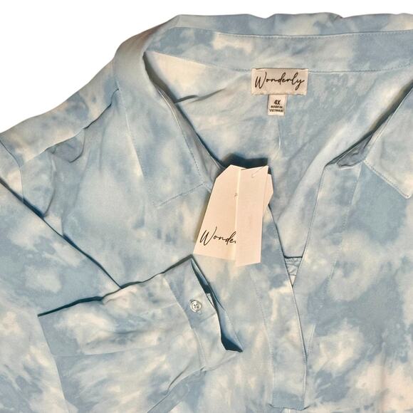 Wonderly Popover Tunic Top Plus Sz 4X Long Sleeve Breezy Blue & White Clouds NWT - Picture 4 of 7